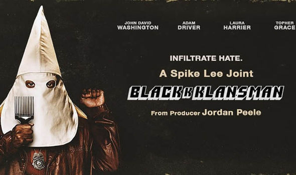 Spike Lee movie BlackkKlansman with white hood
